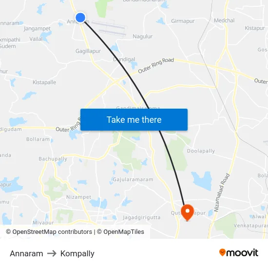 Annaram to Kompally map