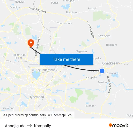 Annojiguda to Kompally map