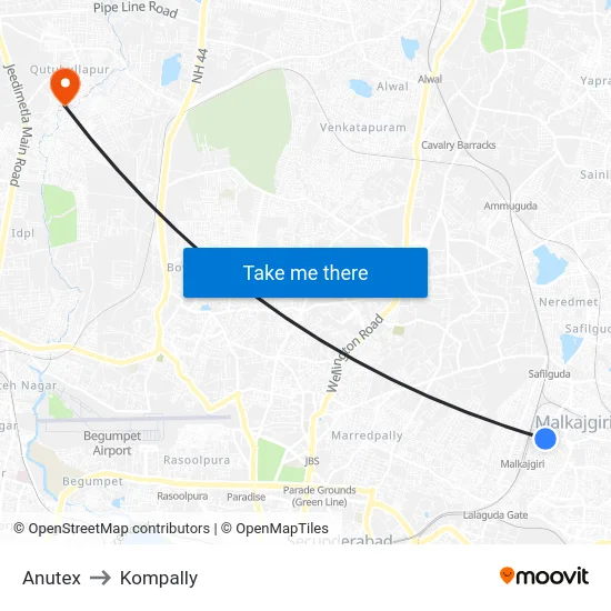 Anutex to Kompally map