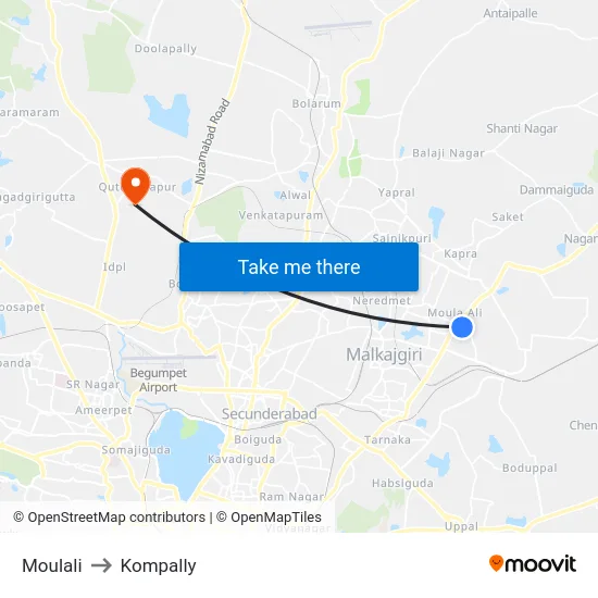 Moulali to Kompally map