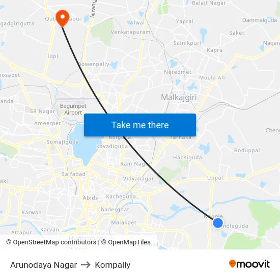 Arunodaya Nagar to Kompally map