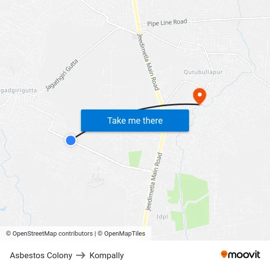 Asbestos Colony to Kompally map