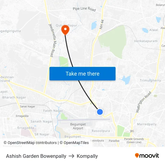 Ashish Garden Bowenpally to Kompally map