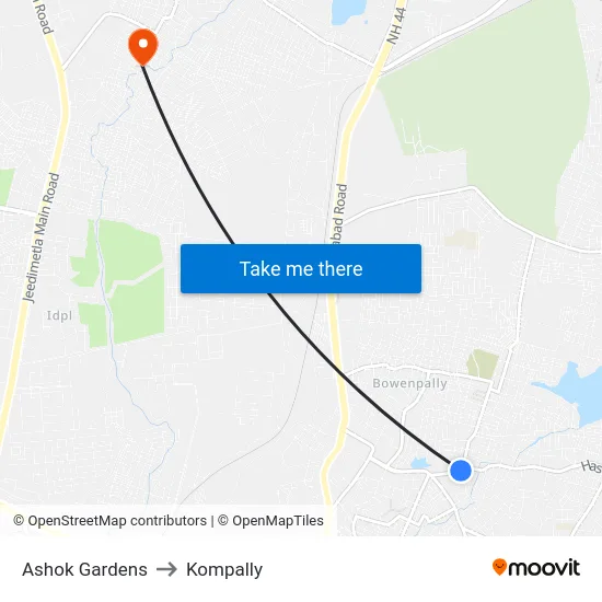 Ashok Gardens to Kompally map