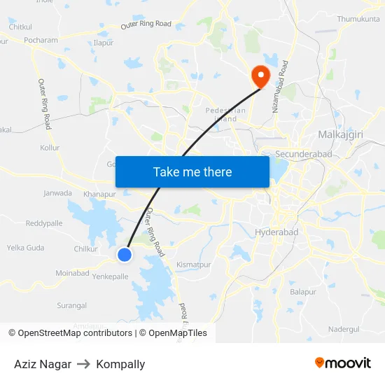 Aziz Nagar to Kompally map
