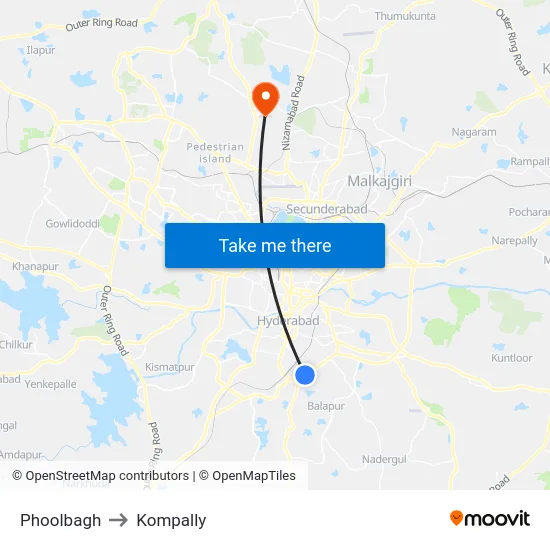 Phoolbagh to Kompally map