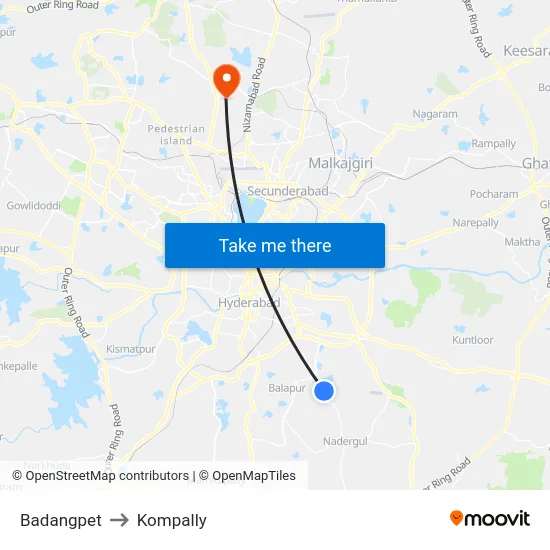 Badangpet to Kompally map