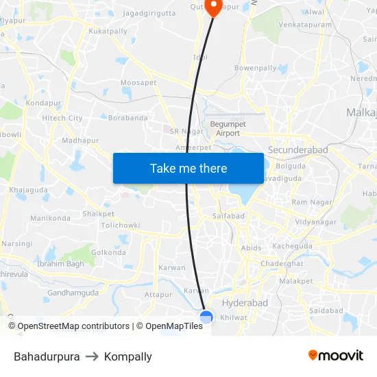 Bahadurpura to Kompally map