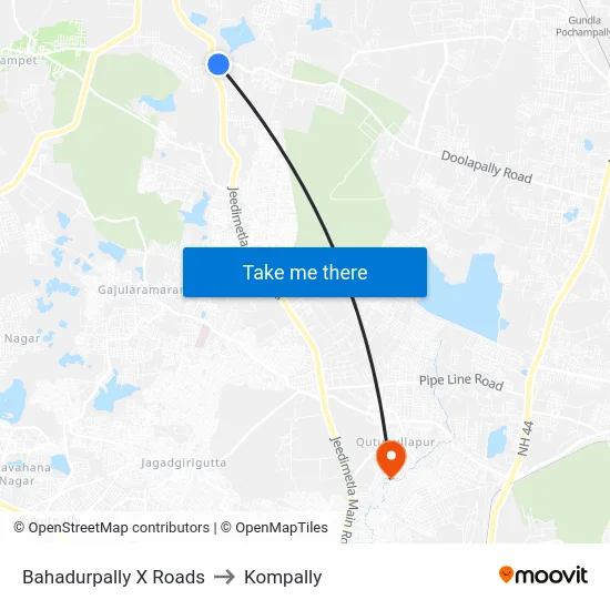 Bahadurpally X Roads to Kompally map
