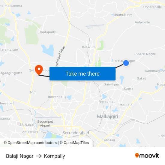 Balaji Nagar to Kompally map