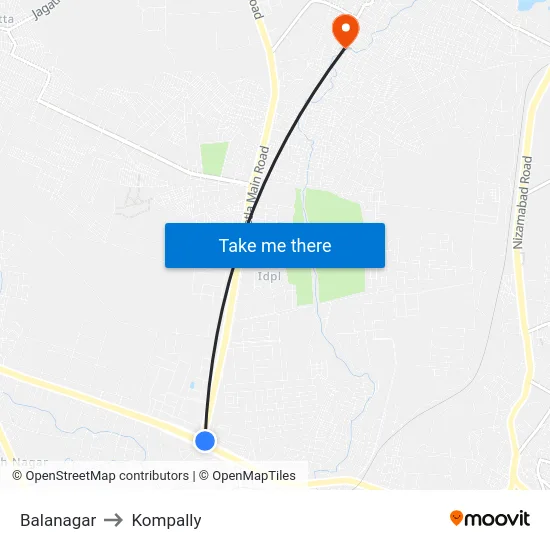 Balanagar to Kompally map
