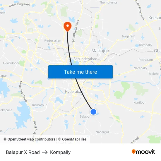 Balapur X Road to Kompally map