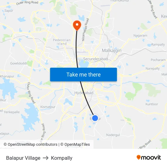 Balapur Village to Kompally map