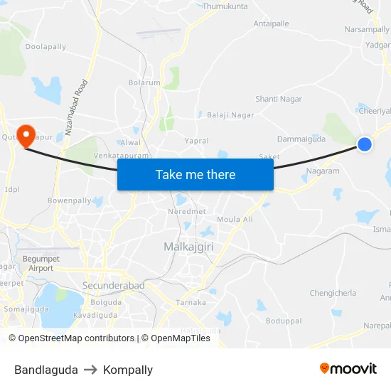 Bandlaguda to Kompally map