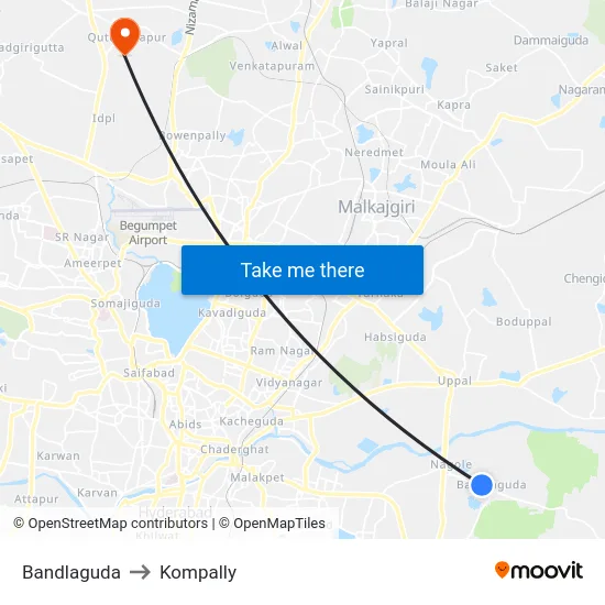 Bandlaguda to Kompally map