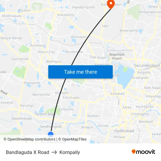 Bandlaguda X Road to Kompally map
