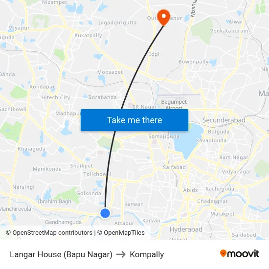 Langar House (Bapu Nagar) to Kompally map