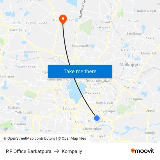 P.F Office Barkatpura to Kompally map