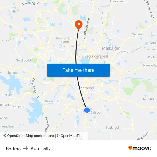 Barkas to Kompally map