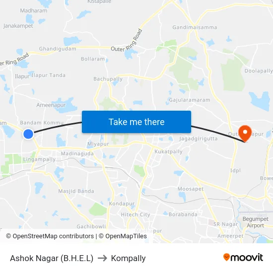 Ashok Nagar (B.H.E.L) to Kompally map