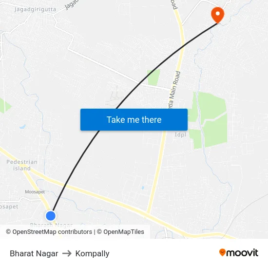 Bharat Nagar to Kompally map