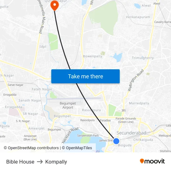 Bible House to Kompally map