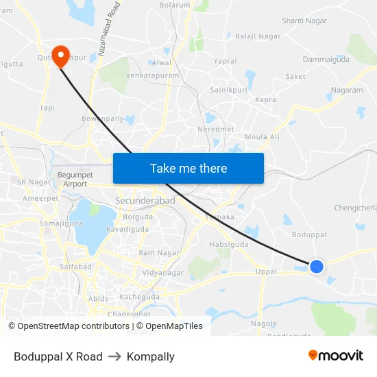 Boduppal X Road to Kompally map