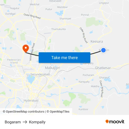 Bogaram to Kompally map
