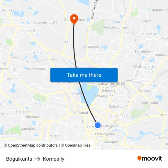 Bogulkunta to Kompally map
