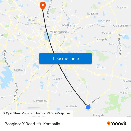Bongloor X Road to Kompally map