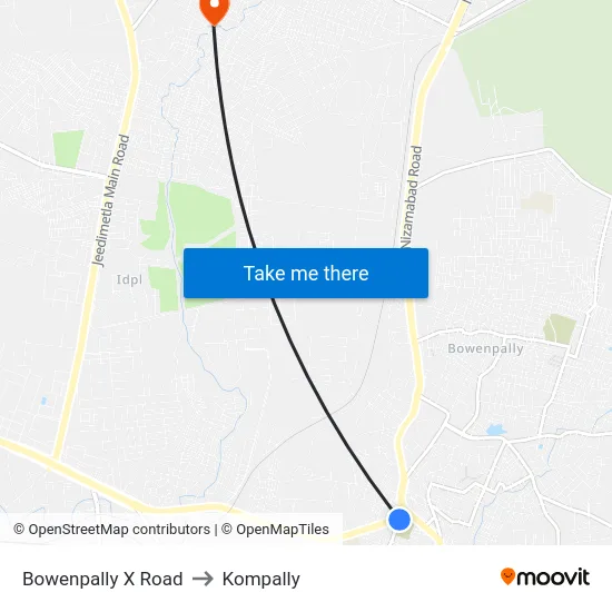 Bowenpally X Road to Kompally map