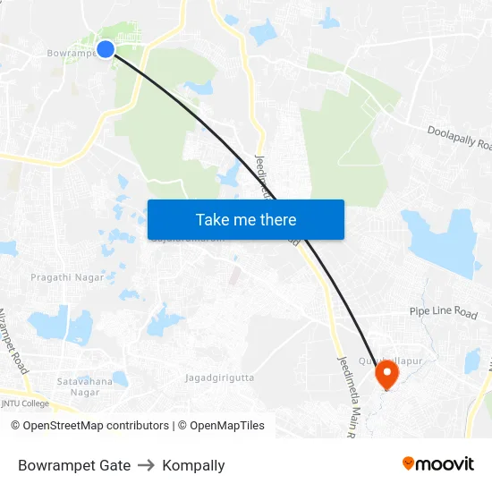Bowrampet Gate to Kompally map