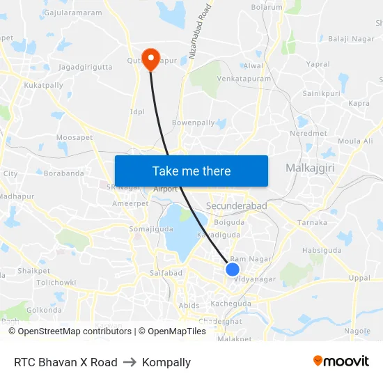 RTC Bhavan X Road to Kompally map