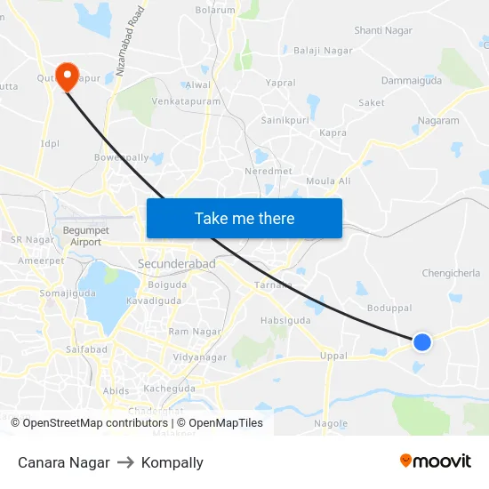 Canara Nagar to Kompally map