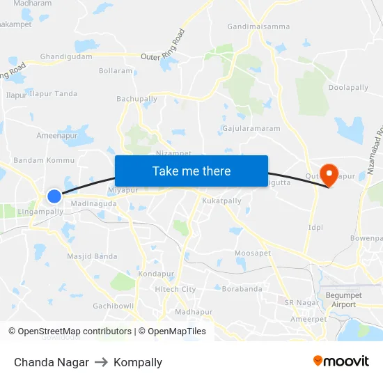 Chanda Nagar to Kompally map