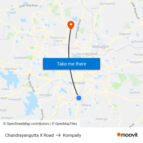 Chandrayangutta X Road to Kompally map