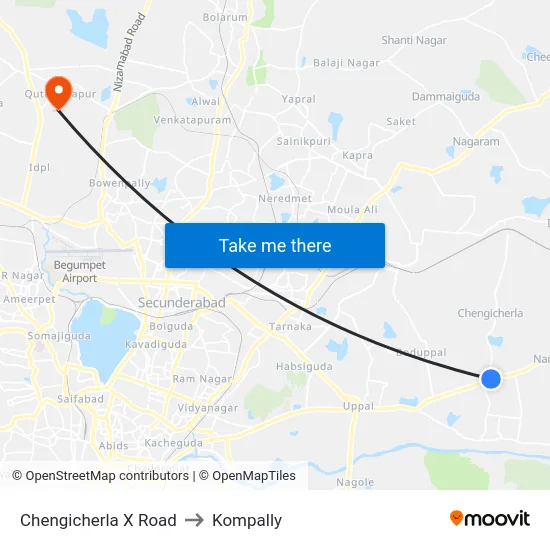 Chengicherla X Road to Kompally map