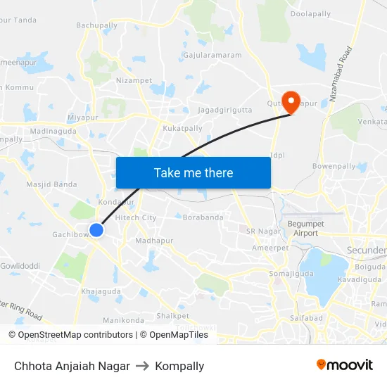 Chhota Anjaiah Nagar to Kompally map