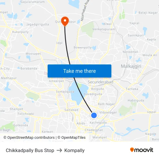 Chikkadpally Bus Stop to Kompally map