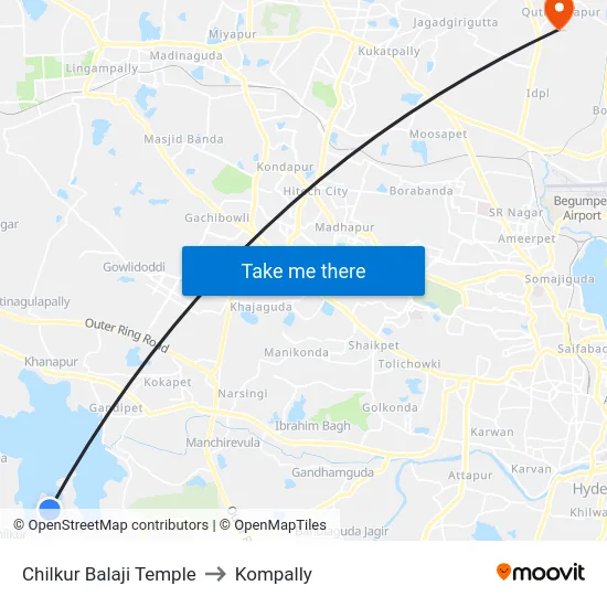 Chilkur Balaji Temple to Kompally map