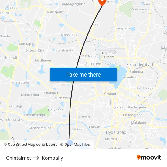 Chintalmet to Kompally map