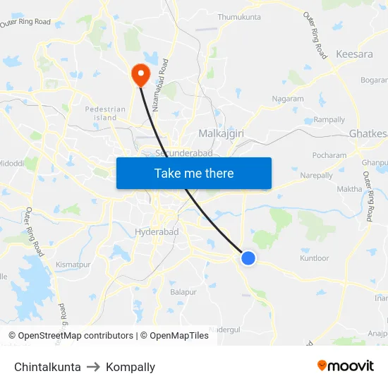 Chintalkunta to Kompally map