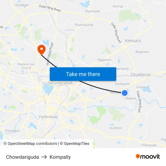 Chowdariguda to Kompally map