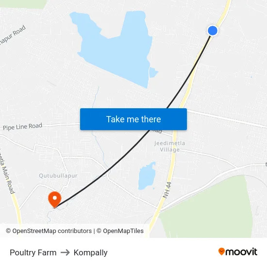 Poultry Farm to Kompally map
