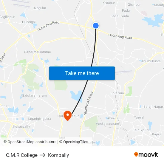 C.M.R College to Kompally map
