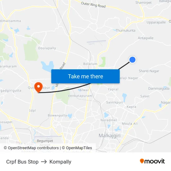 Crpf Bus Stop to Kompally map