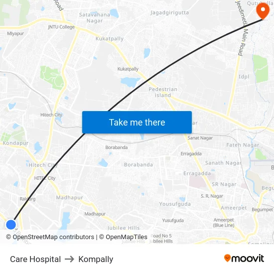 Care Hospital to Kompally map