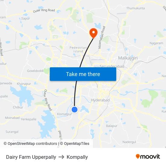 Dairy Farm Upperpally to Kompally map
