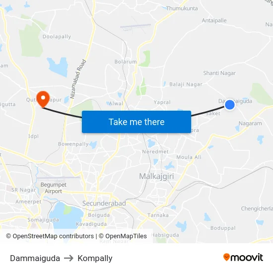 Dammaiguda to Kompally map