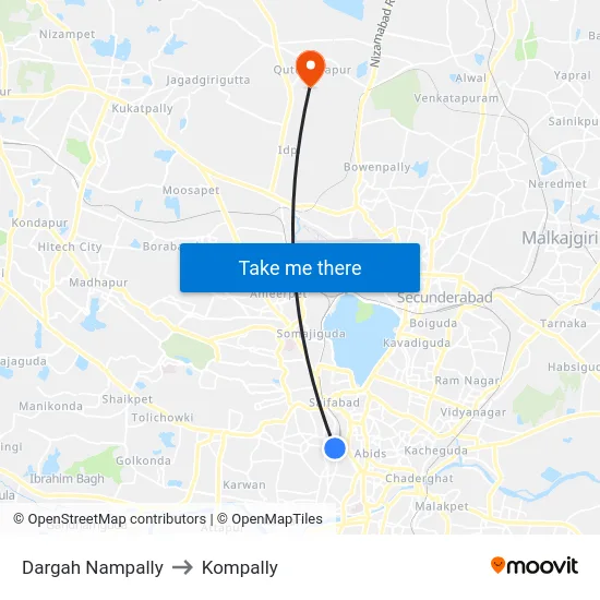 Dargah Nampally to Kompally map